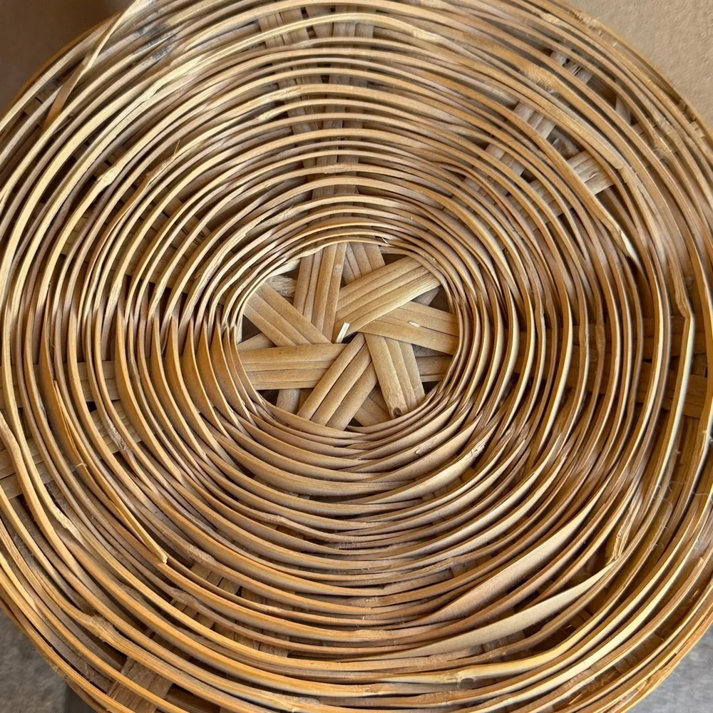Vintage Wicker Storage Basket w/ Lid | Tall Boho Rattan Blanket Hamper
